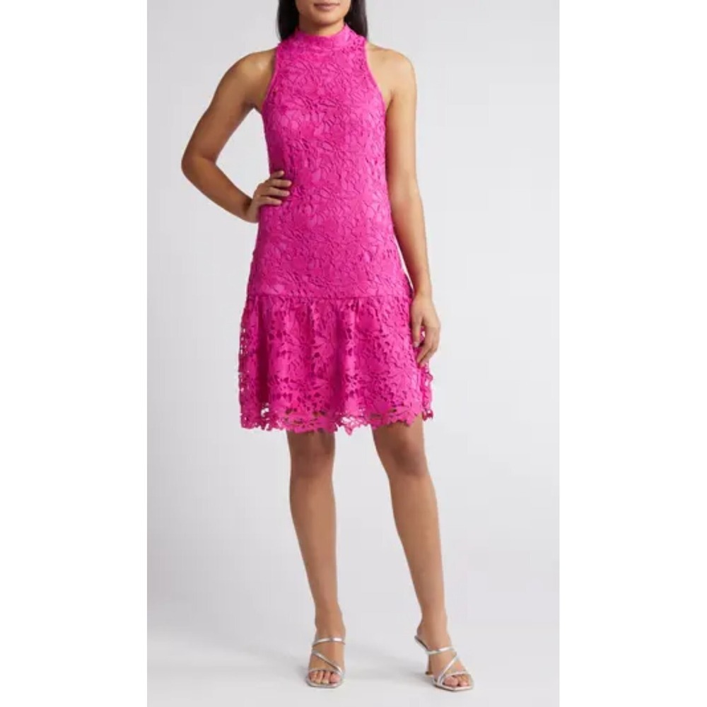 Julia Jordan Women's Pink Floral Lace Mock Neck Sleeveless Dress Size 6